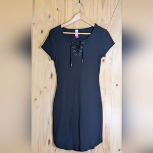 No Boundaries Black Lace-Up Midi Dress